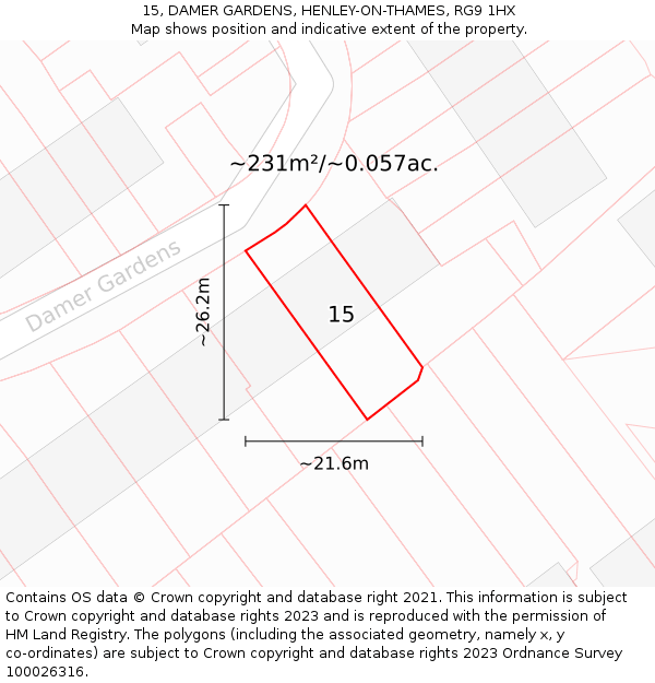 15, DAMER GARDENS, HENLEY-ON-THAMES, RG9 1HX: Plot and title map