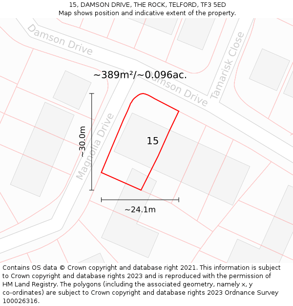 15, DAMSON DRIVE, THE ROCK, TELFORD, TF3 5ED: Plot and title map