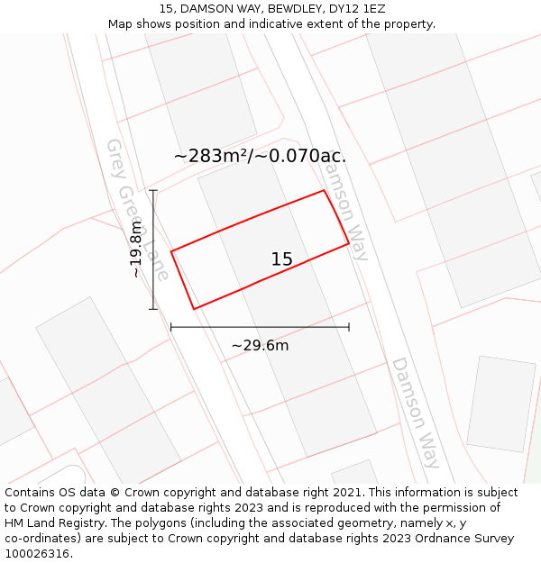 15, DAMSON WAY, BEWDLEY, DY12 1EZ: Plot and title map