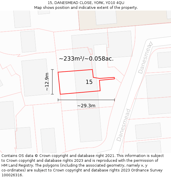 15, DANESMEAD CLOSE, YORK, YO10 4QU: Plot and title map