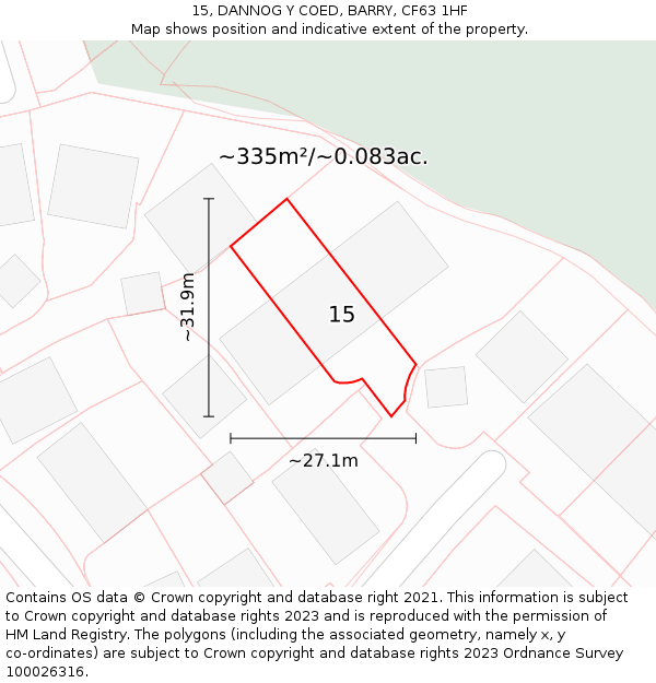 15, DANNOG Y COED, BARRY, CF63 1HF: Plot and title map