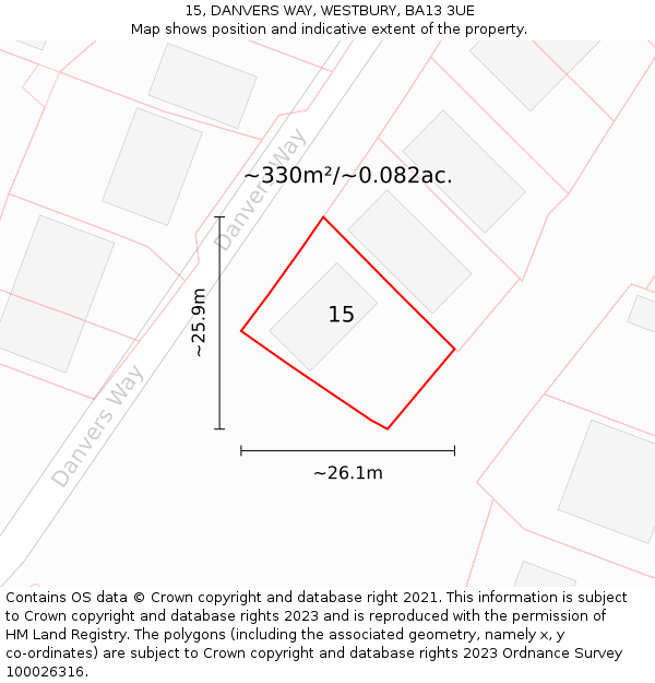 15, DANVERS WAY, WESTBURY, BA13 3UE: Plot and title map