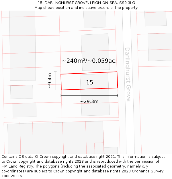 15, DARLINGHURST GROVE, LEIGH-ON-SEA, SS9 3LG: Plot and title map