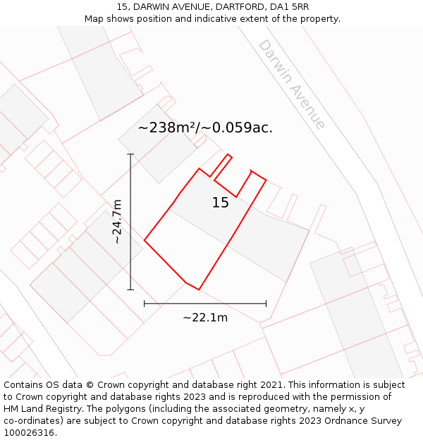 15, DARWIN AVENUE, DARTFORD, DA1 5RR: Plot and title map