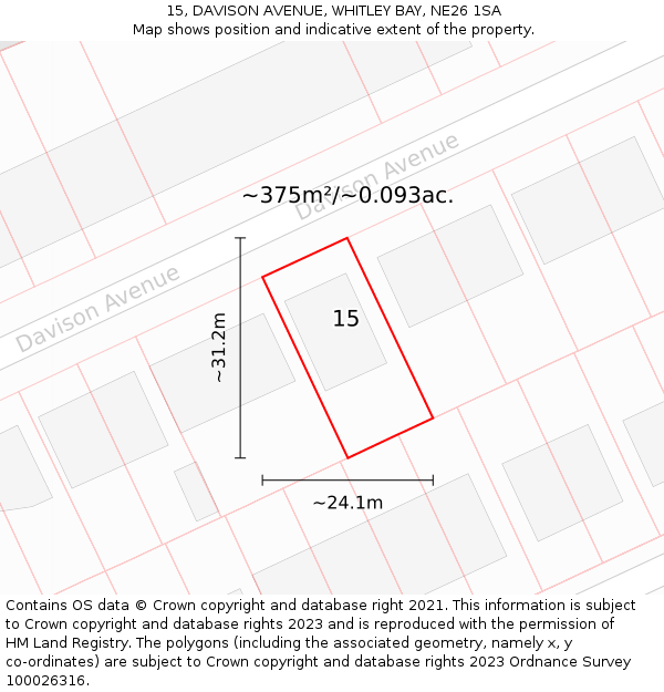 15, DAVISON AVENUE, WHITLEY BAY, NE26 1SA: Plot and title map