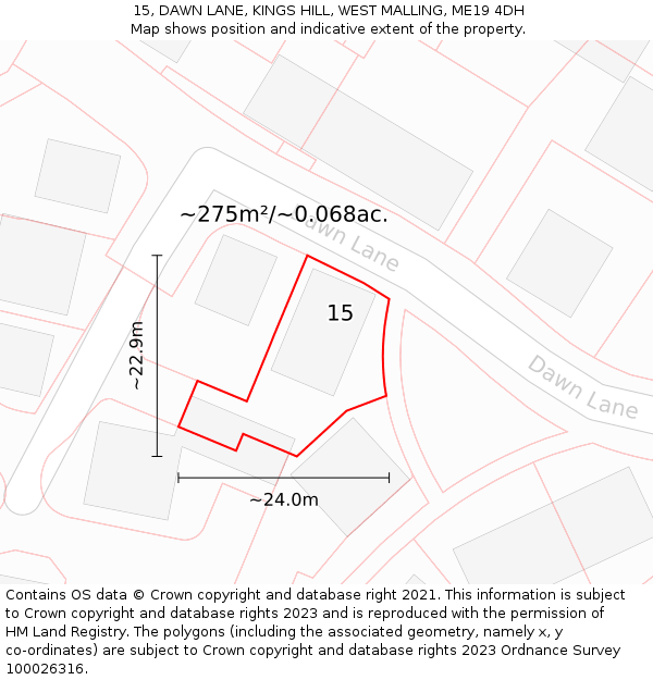 15, DAWN LANE, KINGS HILL, WEST MALLING, ME19 4DH: Plot and title map