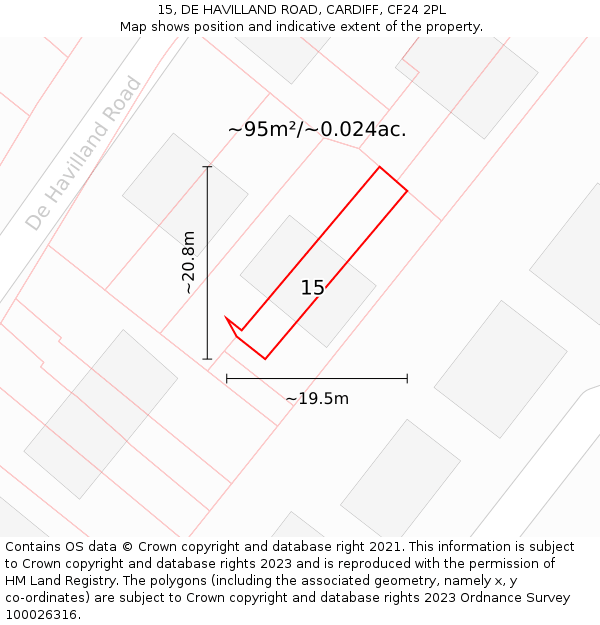 15, DE HAVILLAND ROAD, CARDIFF, CF24 2PL: Plot and title map