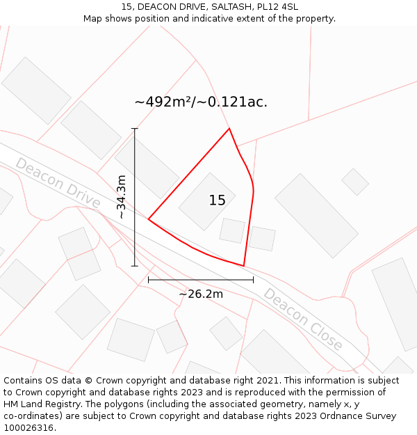 15, DEACON DRIVE, SALTASH, PL12 4SL: Plot and title map