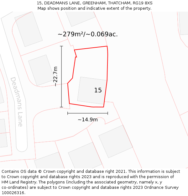 15, DEADMANS LANE, GREENHAM, THATCHAM, RG19 8XS: Plot and title map