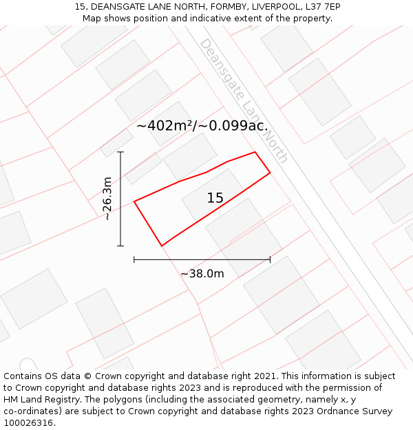 15, DEANSGATE LANE NORTH, FORMBY, LIVERPOOL, L37 7EP: Plot and title map