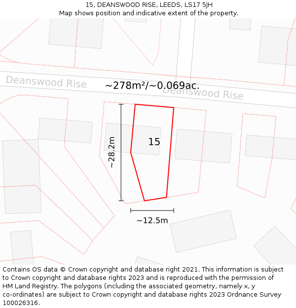 15, DEANSWOOD RISE, LEEDS, LS17 5JH: Plot and title map