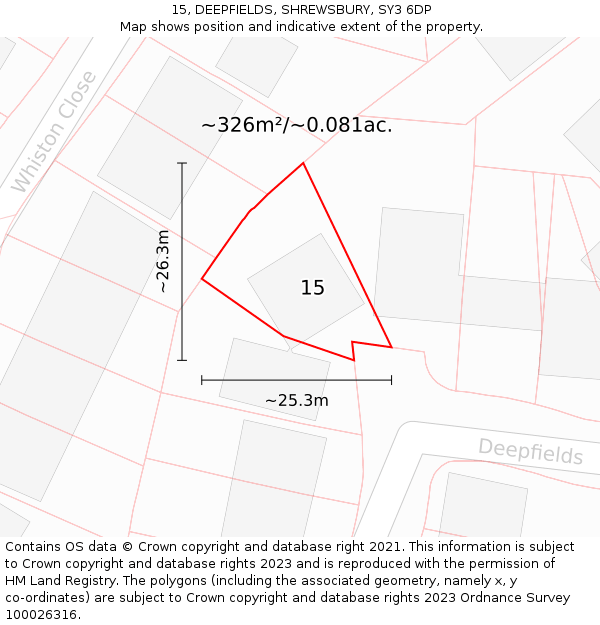 15, DEEPFIELDS, SHREWSBURY, SY3 6DP: Plot and title map