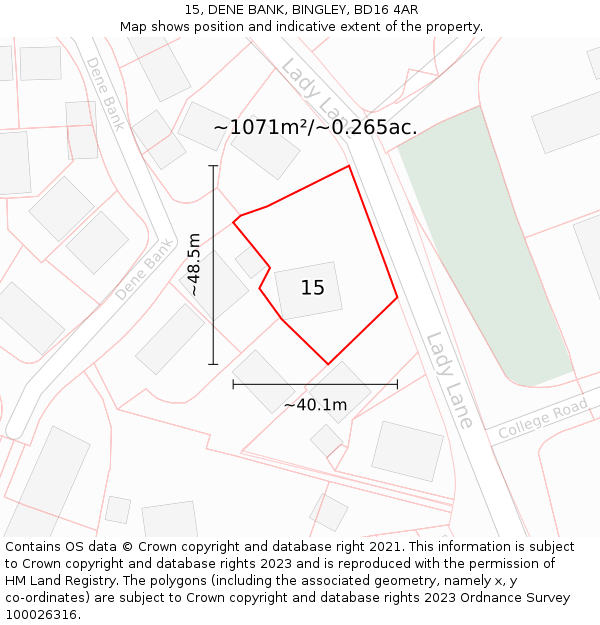 15, DENE BANK, BINGLEY, BD16 4AR: Plot and title map