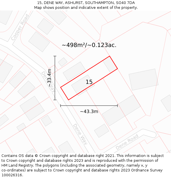 15, DENE WAY, ASHURST, SOUTHAMPTON, SO40 7DA: Plot and title map