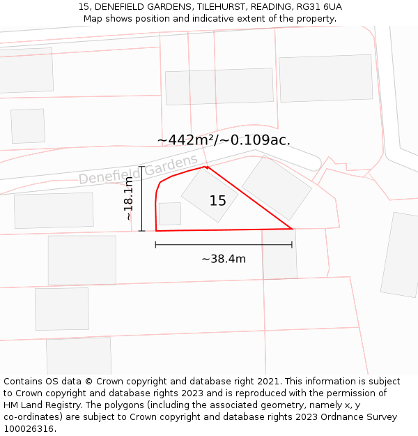 15, DENEFIELD GARDENS, TILEHURST, READING, RG31 6UA: Plot and title map