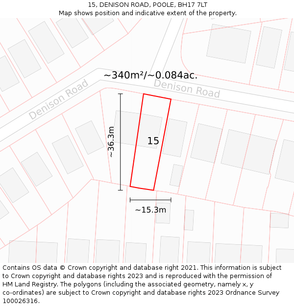 15, DENISON ROAD, POOLE, BH17 7LT: Plot and title map