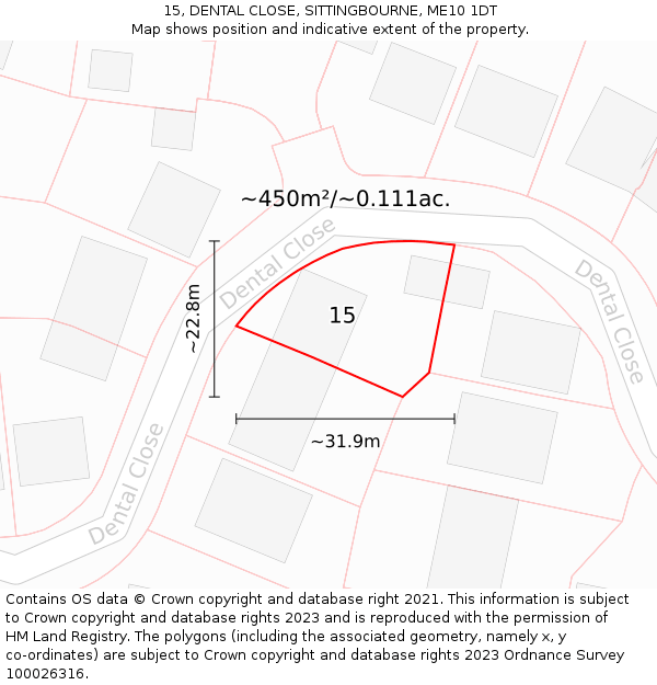15, DENTAL CLOSE, SITTINGBOURNE, ME10 1DT: Plot and title map