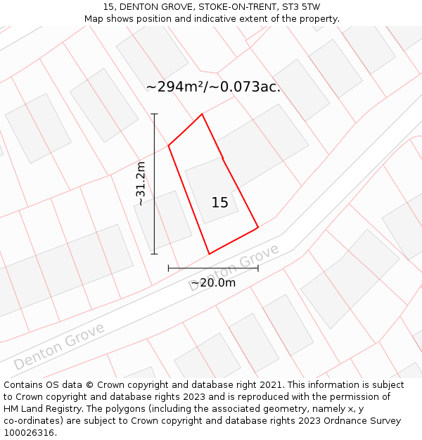 15, DENTON GROVE, STOKE-ON-TRENT, ST3 5TW: Plot and title map