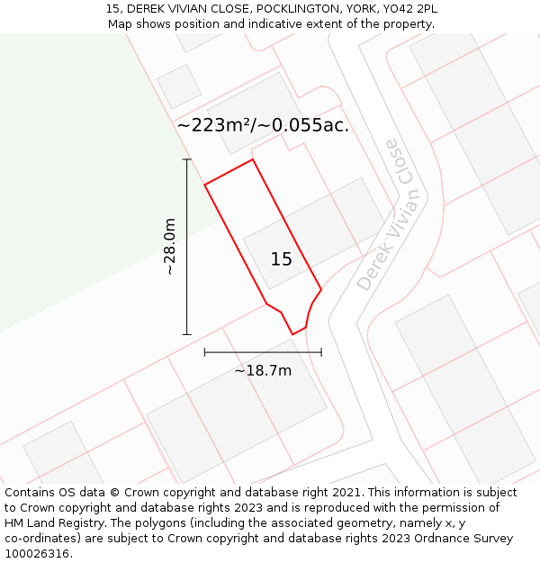 15, DEREK VIVIAN CLOSE, POCKLINGTON, YORK, YO42 2PL: Plot and title map