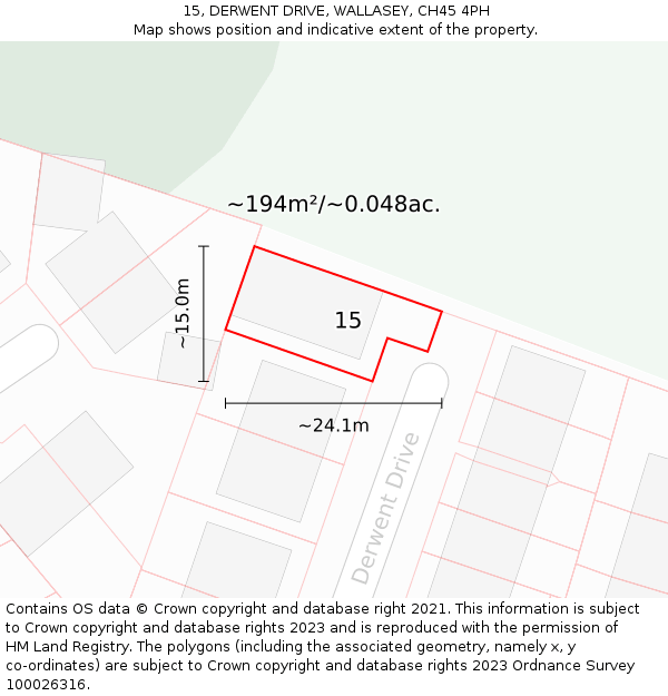 15, DERWENT DRIVE, WALLASEY, CH45 4PH: Plot and title map