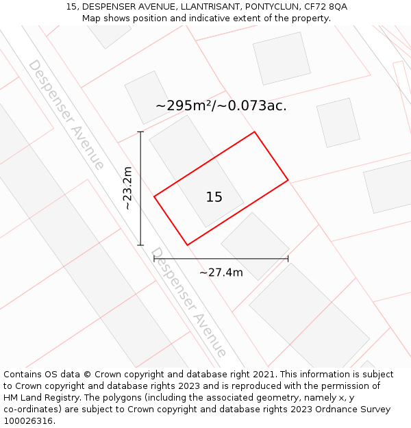 15, DESPENSER AVENUE, LLANTRISANT, PONTYCLUN, CF72 8QA: Plot and title map