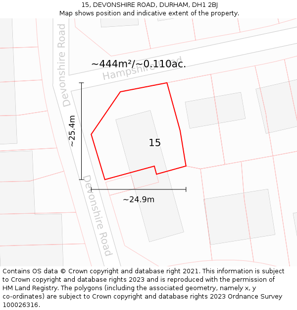 15, DEVONSHIRE ROAD, DURHAM, DH1 2BJ: Plot and title map