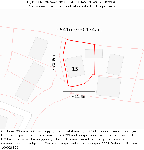 15, DICKINSON WAY, NORTH MUSKHAM, NEWARK, NG23 6FF: Plot and title map