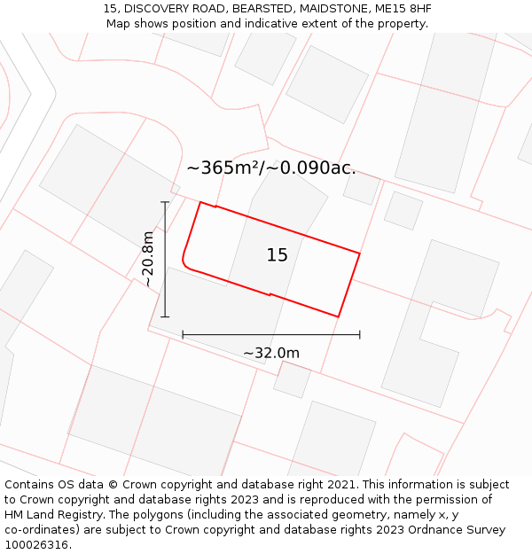 15, DISCOVERY ROAD, BEARSTED, MAIDSTONE, ME15 8HF: Plot and title map