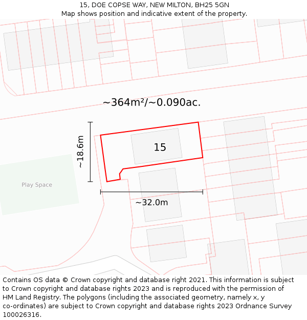 15, DOE COPSE WAY, NEW MILTON, BH25 5GN: Plot and title map