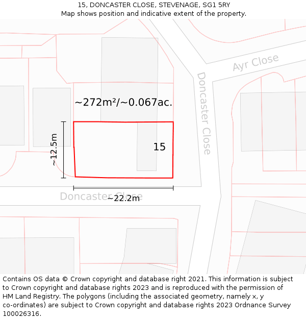 15, DONCASTER CLOSE, STEVENAGE, SG1 5RY: Plot and title map