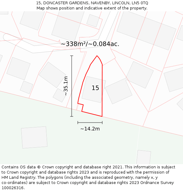 15, DONCASTER GARDENS, NAVENBY, LINCOLN, LN5 0TQ: Plot and title map