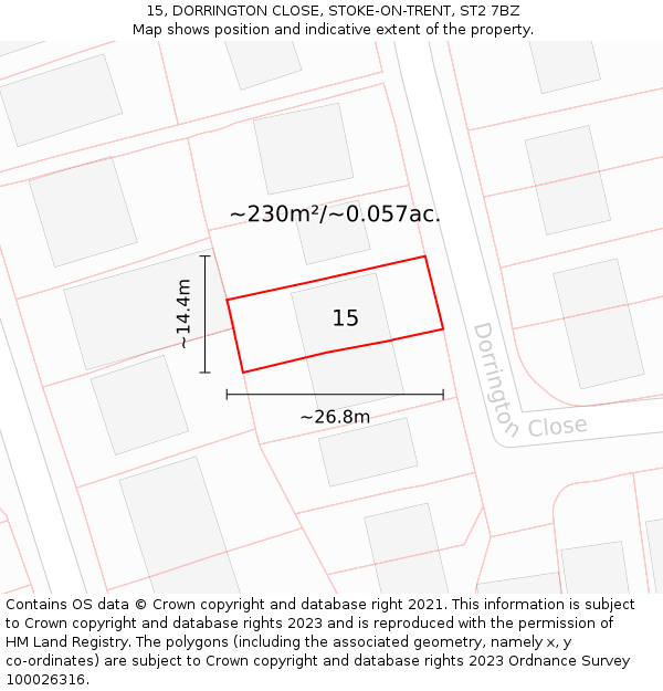 15, DORRINGTON CLOSE, STOKE-ON-TRENT, ST2 7BZ: Plot and title map