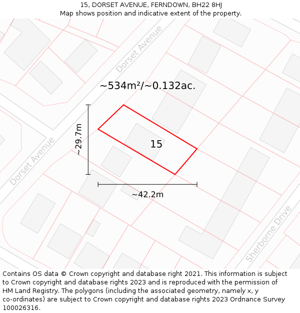 15, DORSET AVENUE, FERNDOWN, BH22 8HJ: Plot and title map