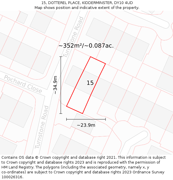 15, DOTTEREL PLACE, KIDDERMINSTER, DY10 4UD: Plot and title map