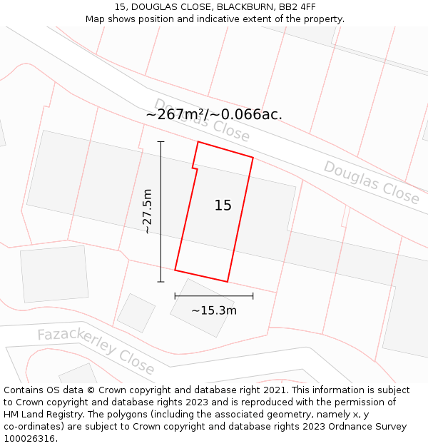 15, DOUGLAS CLOSE, BLACKBURN, BB2 4FF: Plot and title map