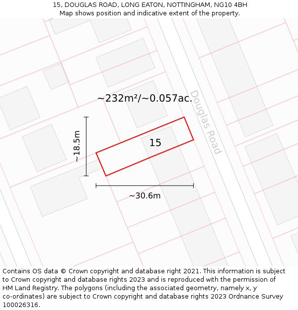 15, DOUGLAS ROAD, LONG EATON, NOTTINGHAM, NG10 4BH: Plot and title map