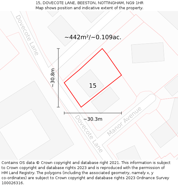 15, DOVECOTE LANE, BEESTON, NOTTINGHAM, NG9 1HR: Plot and title map