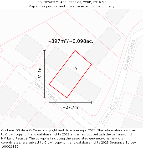 15, DOWER CHASE, ESCRICK, YORK, YO19 6JF: Plot and title map