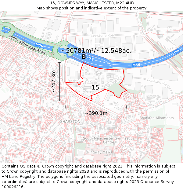 15, DOWNES WAY, MANCHESTER, M22 4UD: Plot and title map