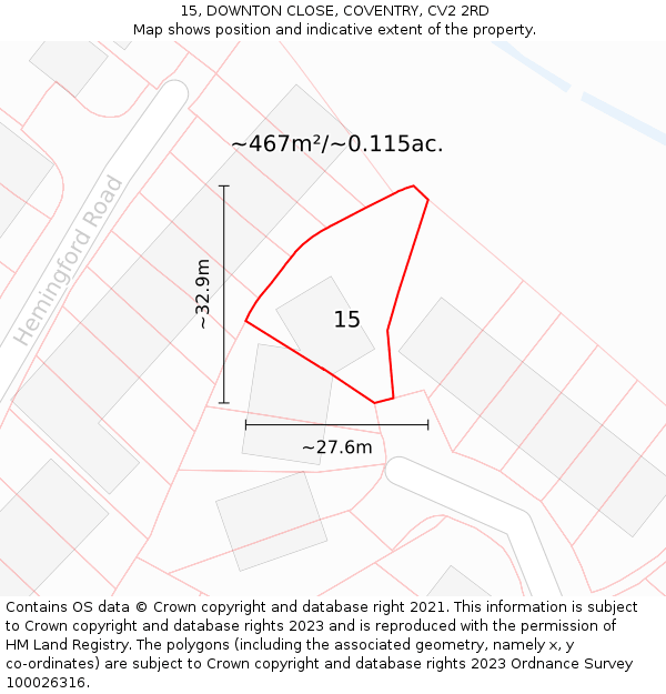 15, DOWNTON CLOSE, COVENTRY, CV2 2RD: Plot and title map