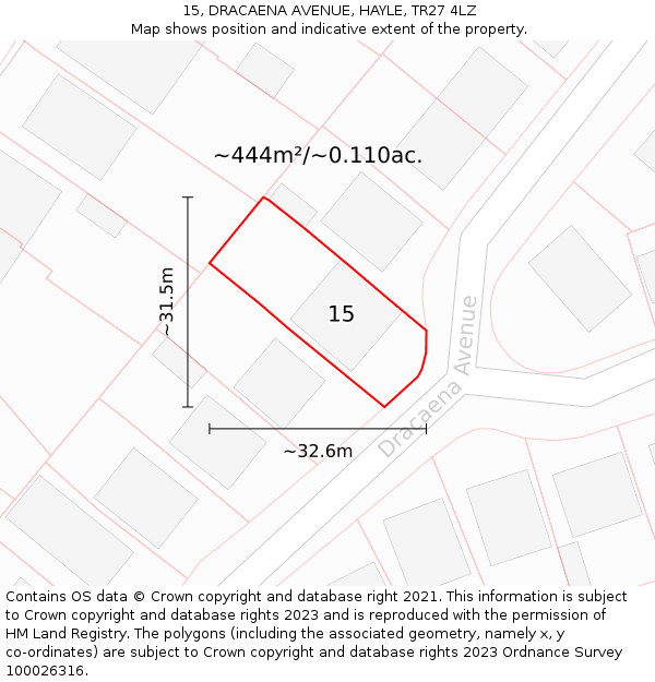 15, DRACAENA AVENUE, HAYLE, TR27 4LZ: Plot and title map