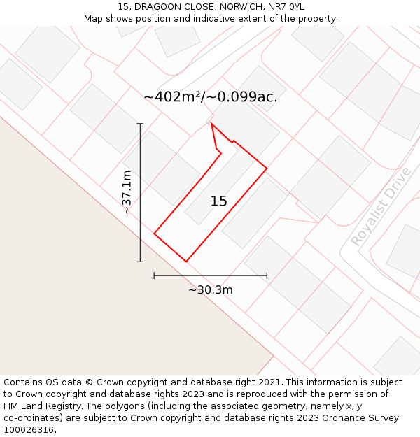 15, DRAGOON CLOSE, NORWICH, NR7 0YL: Plot and title map