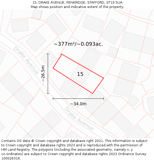 15, DRAKE AVENUE, PENKRIDGE, STAFFORD, ST19 5UA: Plot and title map