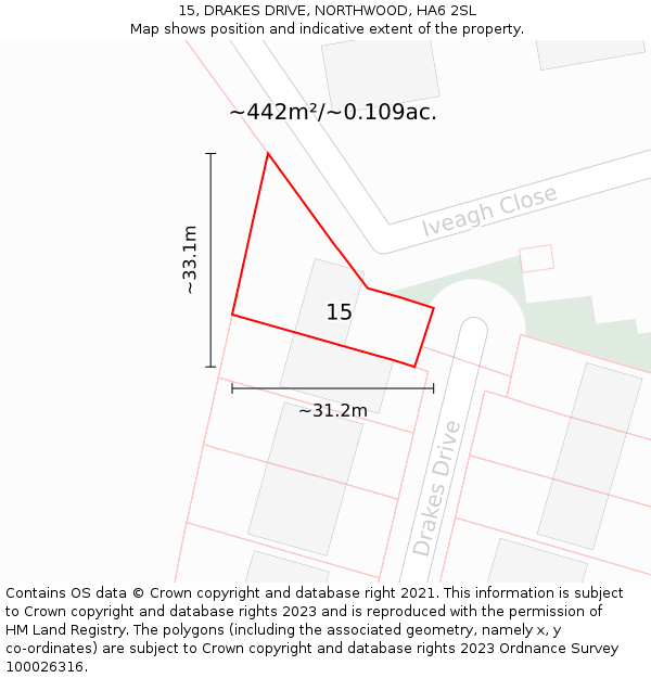 15, DRAKES DRIVE, NORTHWOOD, HA6 2SL: Plot and title map