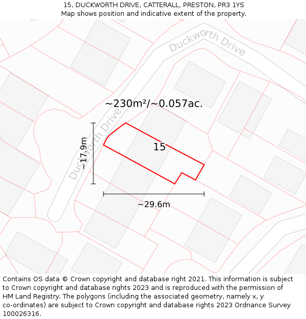 15, DUCKWORTH DRIVE, CATTERALL, PRESTON, PR3 1YS: Plot and title map