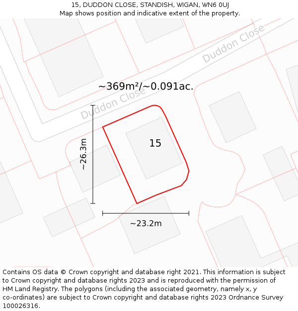 15, DUDDON CLOSE, STANDISH, WIGAN, WN6 0UJ: Plot and title map