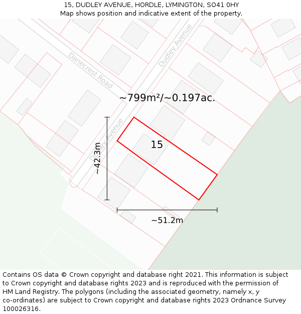 15, DUDLEY AVENUE, HORDLE, LYMINGTON, SO41 0HY: Plot and title map