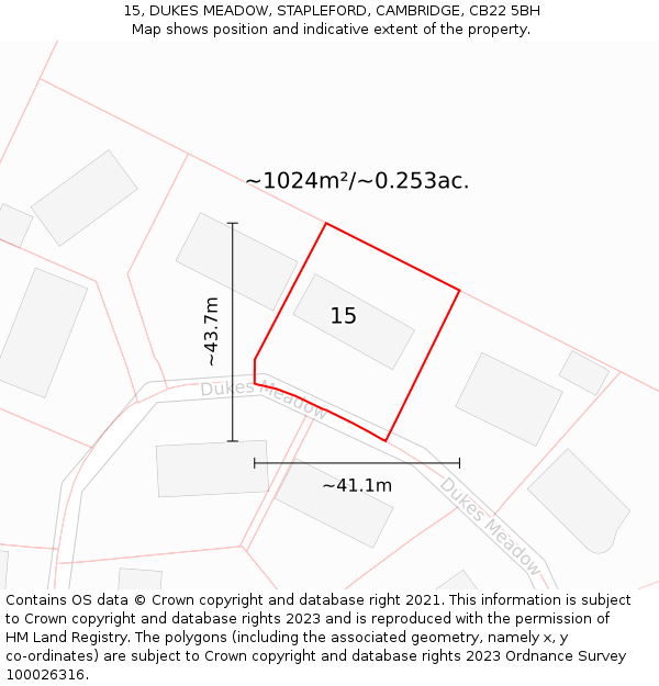 15, DUKES MEADOW, STAPLEFORD, CAMBRIDGE, CB22 5BH: Plot and title map