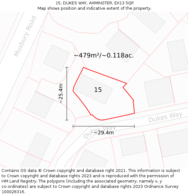 15, DUKES WAY, AXMINSTER, EX13 5QP: Plot and title map