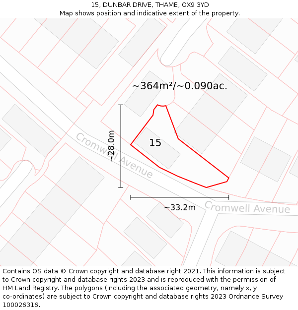 15, DUNBAR DRIVE, THAME, OX9 3YD: Plot and title map